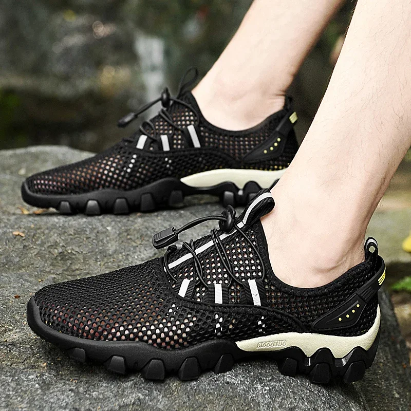 

Mens Round Toe Sports Shoes with Anti Slip Comfortable Soft Sole Breathable Mesh Casual Hiking Shoes Summer Outdoor Hiking Shoes