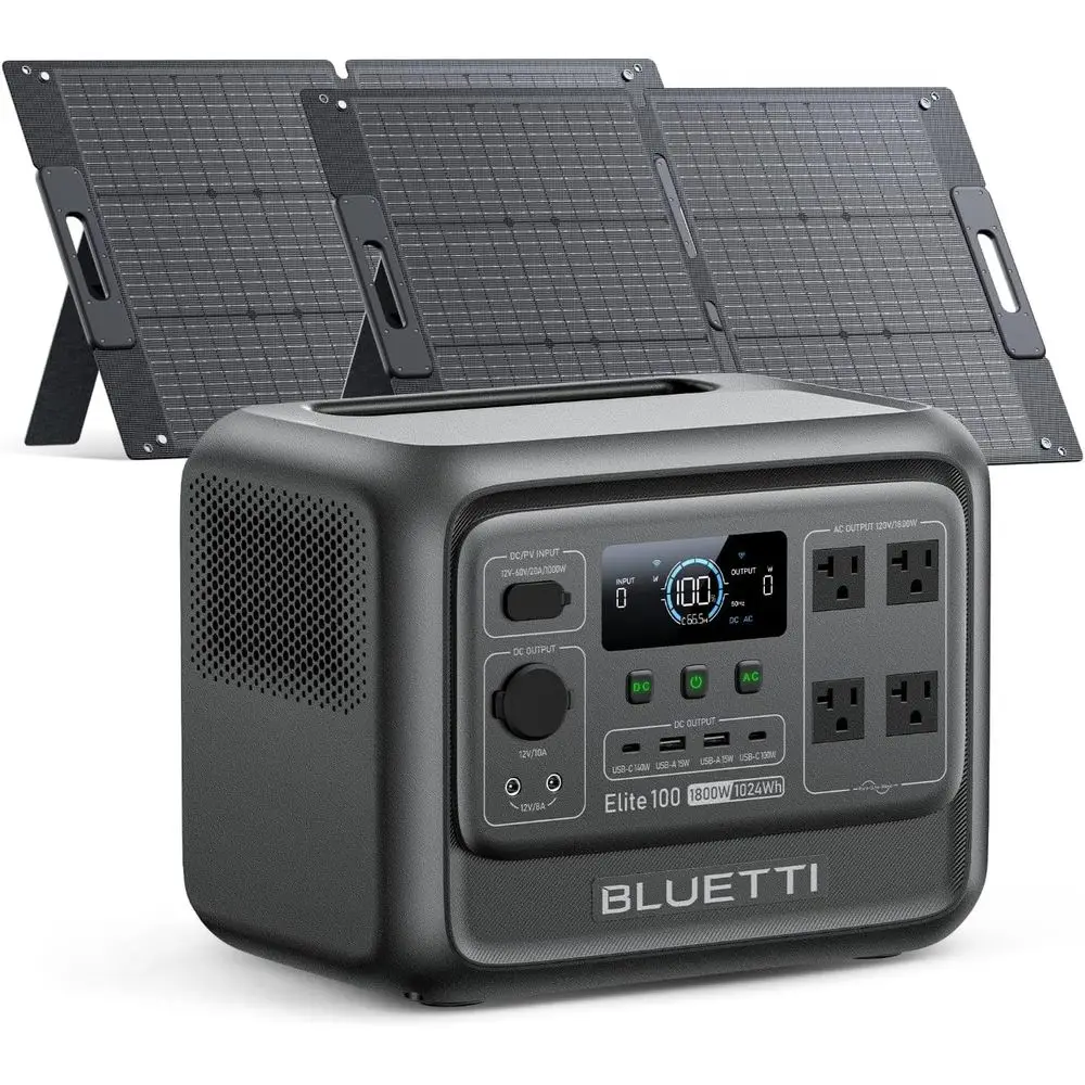 

r Generator Elite 100 V2 with 2×100W r Panels Included, 1024Wh Portable Power Station w/ 2 1800W AC Outlets, 35% Smaller, Ideal