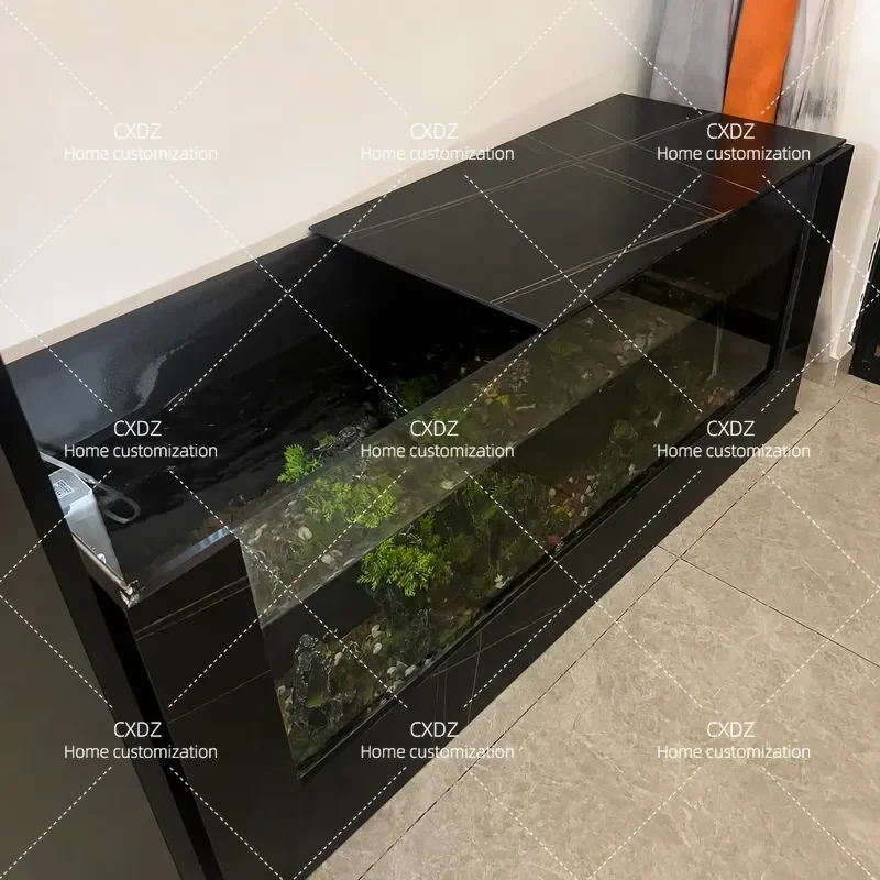 Rectangular Floor to Ceiling Micro Landscape Fish Pond Rock Slab Water Free Ecological Turtle Tank for Living Room Balcony