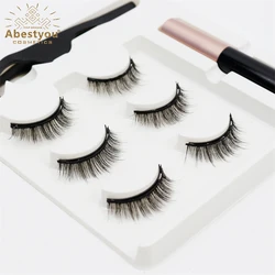 Abestyou 14mm 3d 3pairs Natural Style 5 Magnet Magnetic False Eyelashes Pinzas Pinzette With Waterproof Eyeliner Makeup Tools