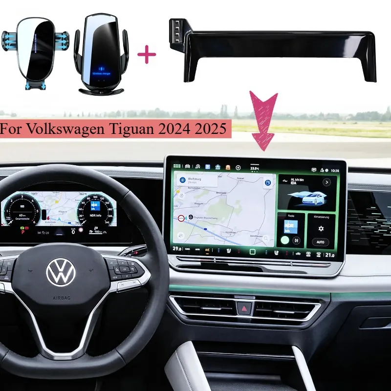 

Car Phone Holder For Volkswagen Tiguan 2024 2025 15" Screen Fixed Base 15W Wireless Charging Mobile Phone Holder Car Accessories