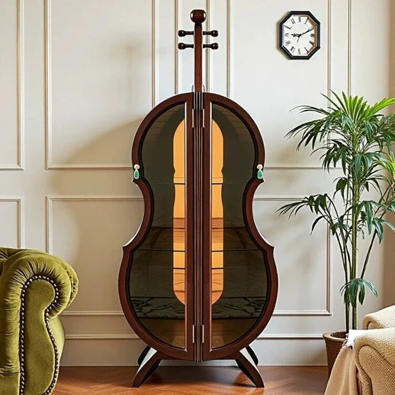 American retro violin solid wood wine cabinet light luxury glass living room storage locker display cabinets sideboard furniture