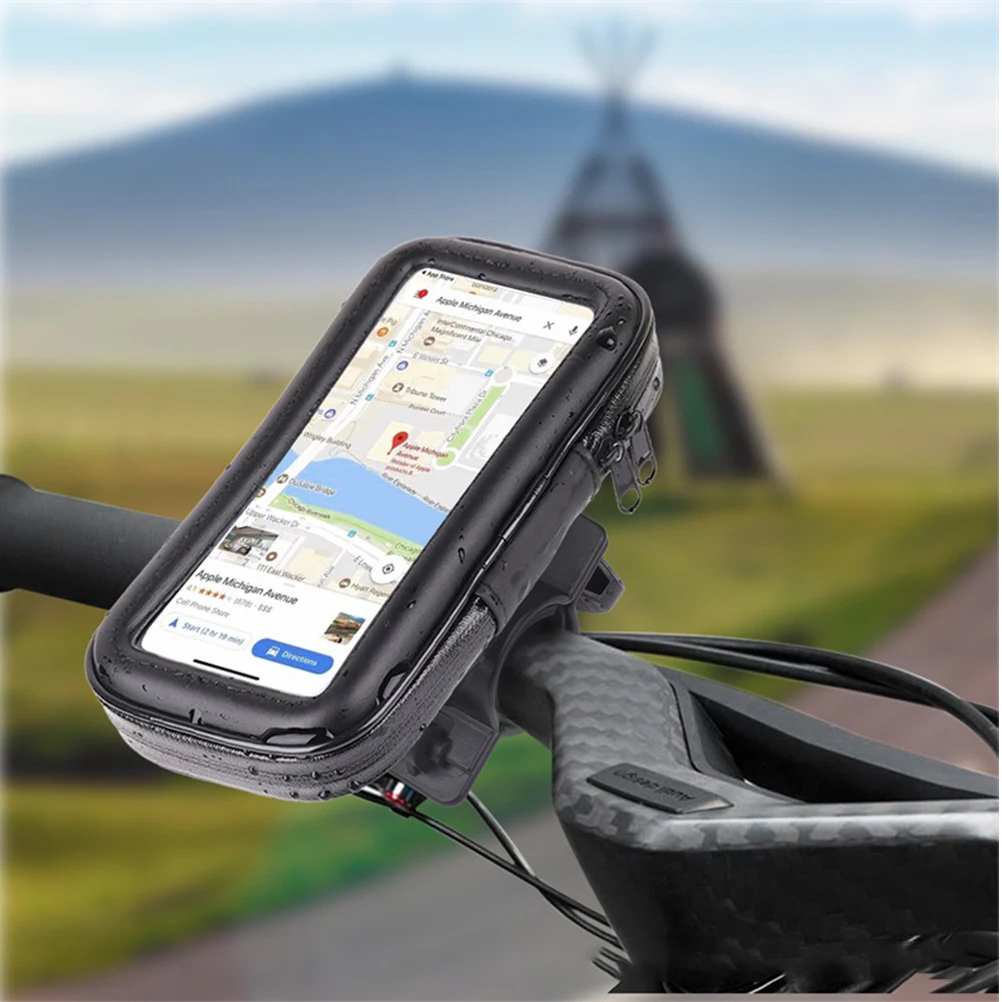 

1pc Bike Phone Mount Holder Waterproof Bag 360 Rotatable Rainproof For 6.3 Inches Phone Black Easy Install Clear Window For Maps