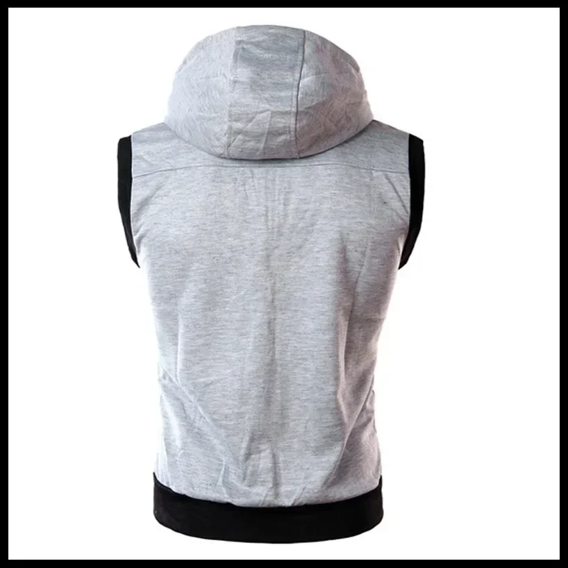 2023 Spring/Summer Men's Top Hooded Tank Top Sleeveless Vest Solid Casual Hoodie Pocket Vest Zipper Coat