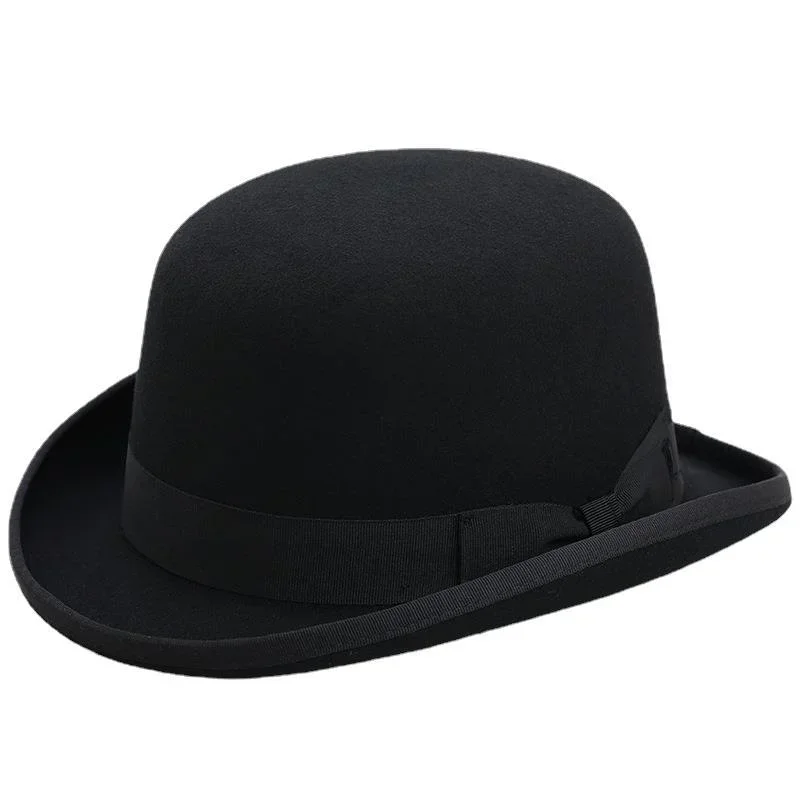 4Size 100% Wool Women Men Bowler Hat Pure Crushable Dome Fedora Hat Traditional Billycock Groom Cap