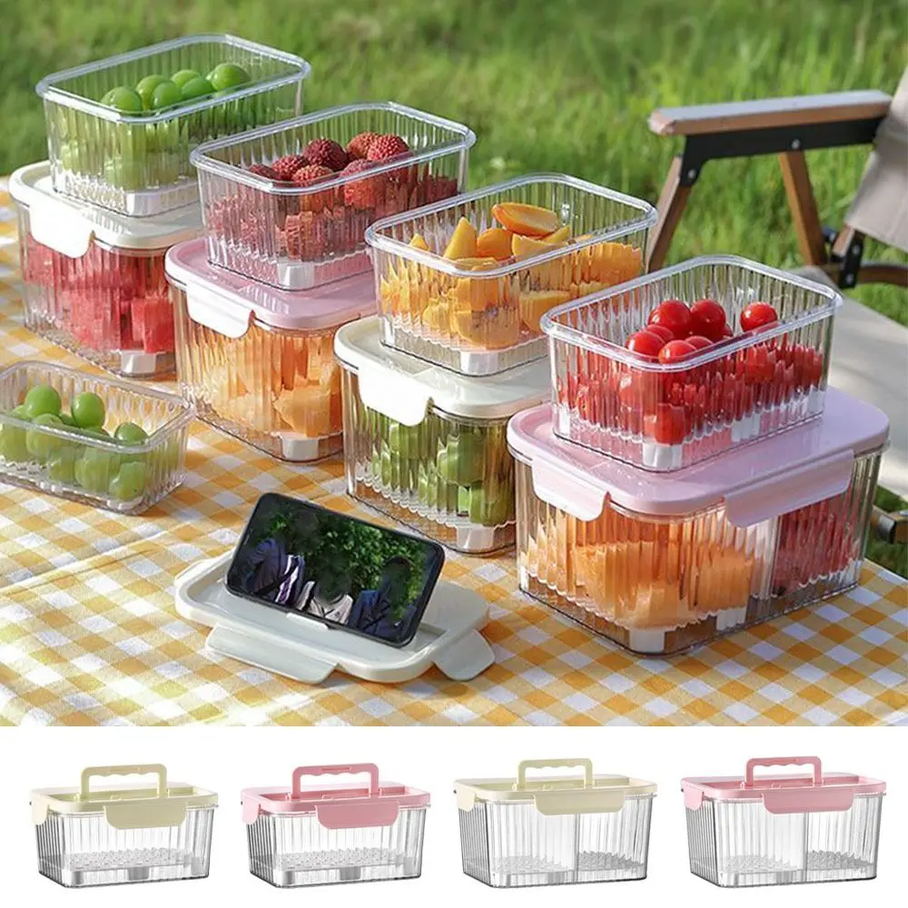 PET Refrigerator Preservation Storage Box with Partition With ice board Picnic Fresh-keeping Box with Handle Can Place Ice Packs