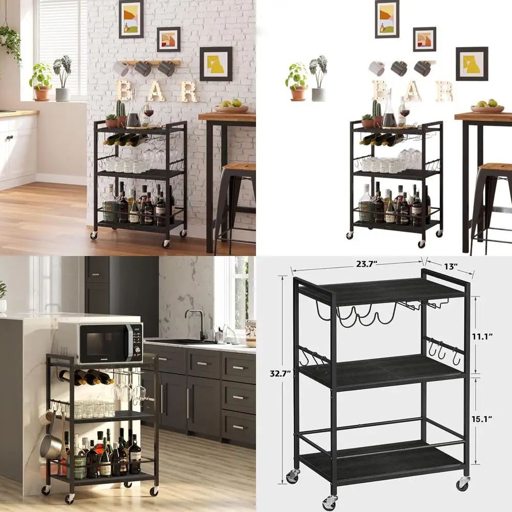 

Переносная домашняя барная тележка с подставкой для вина, держателем для стаканов и мобильной кухонной полкой - BC01BK030
