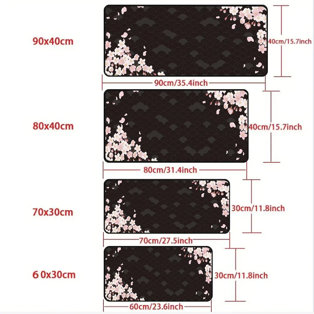 

Black Background Cherry Blossoms Large Mouse Pad Desk Mat with Stitched Edge Rubber Anti-slip Pc Accessories Gaming Mat Mousepad