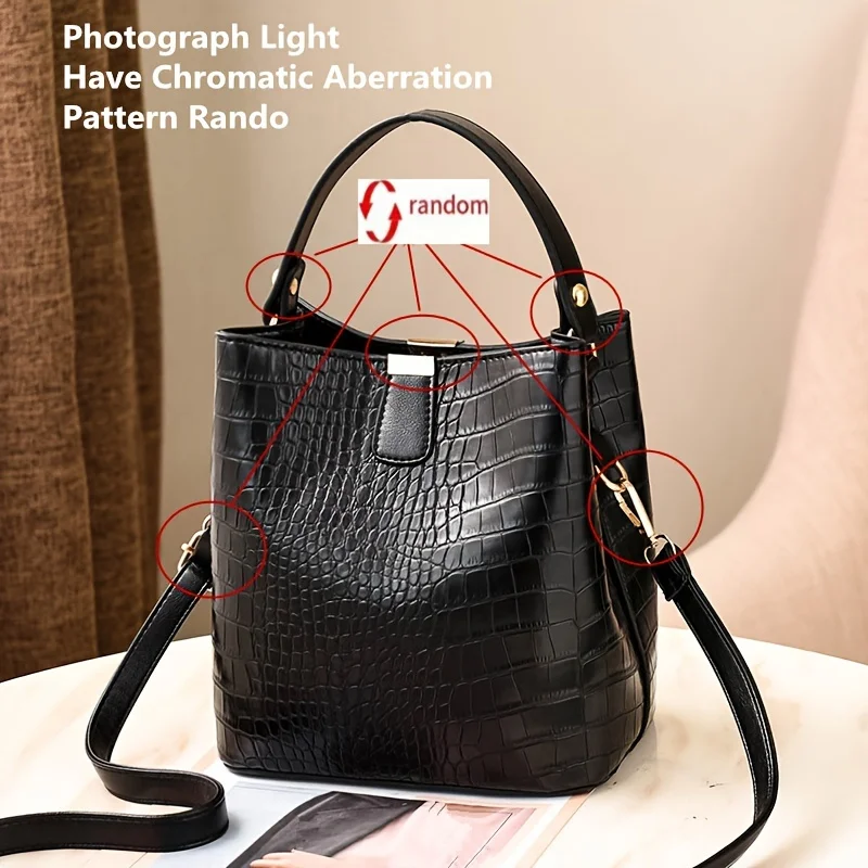 Crocodile Pattern Bucket Bag, Fashion Mini Crossbody Bag, Women\'s PU Leather Handbag & Purse