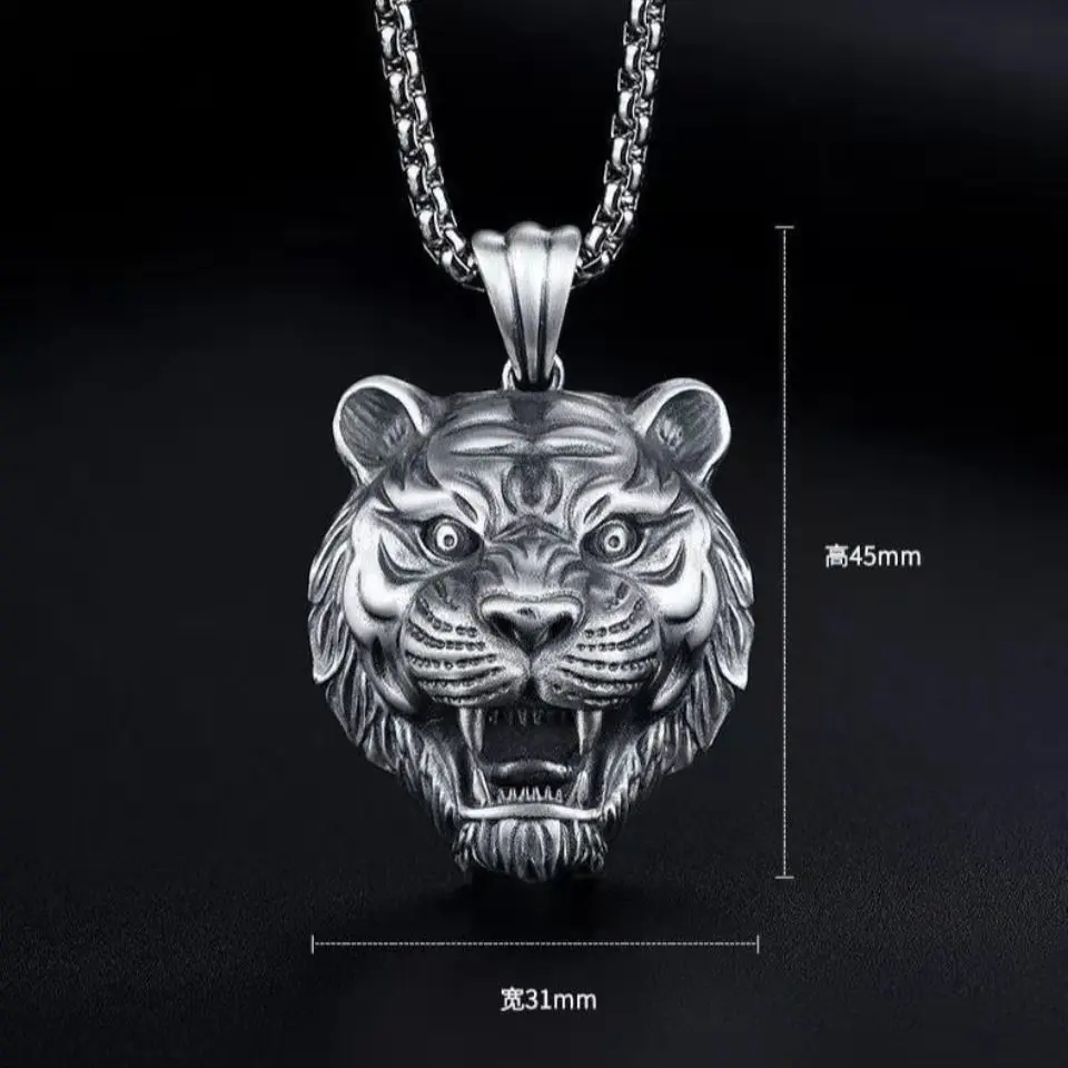 Domineering and Fierce Tiger Head Animal Pendant Necklace Men\'s Fashion Personality Punk Trend Jewelry