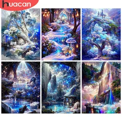 HUACAN Full Diamond Painting Landscape Diamond Mosaic Waterfall Embroidery Tree Fantasy Wall Decor Craft Kit