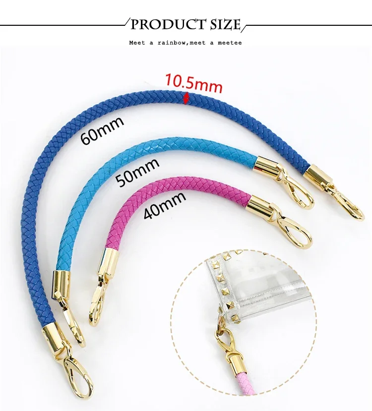 Deepeel 30-60cm Metal PU Leather Round Rope Bag Strap Handbags Handle Luggage Bags Silver Buckle Shoulder Belt Craft Accessories