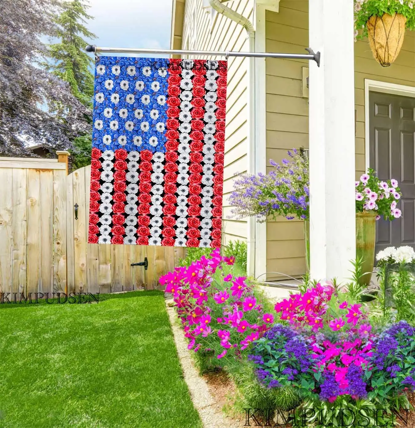 Patriotic Floral House Flag 28x40 Inch Double Sided, Burlap Yard Flag for Summer Holiday Seasonal Outside Outdoor Decoration yyi