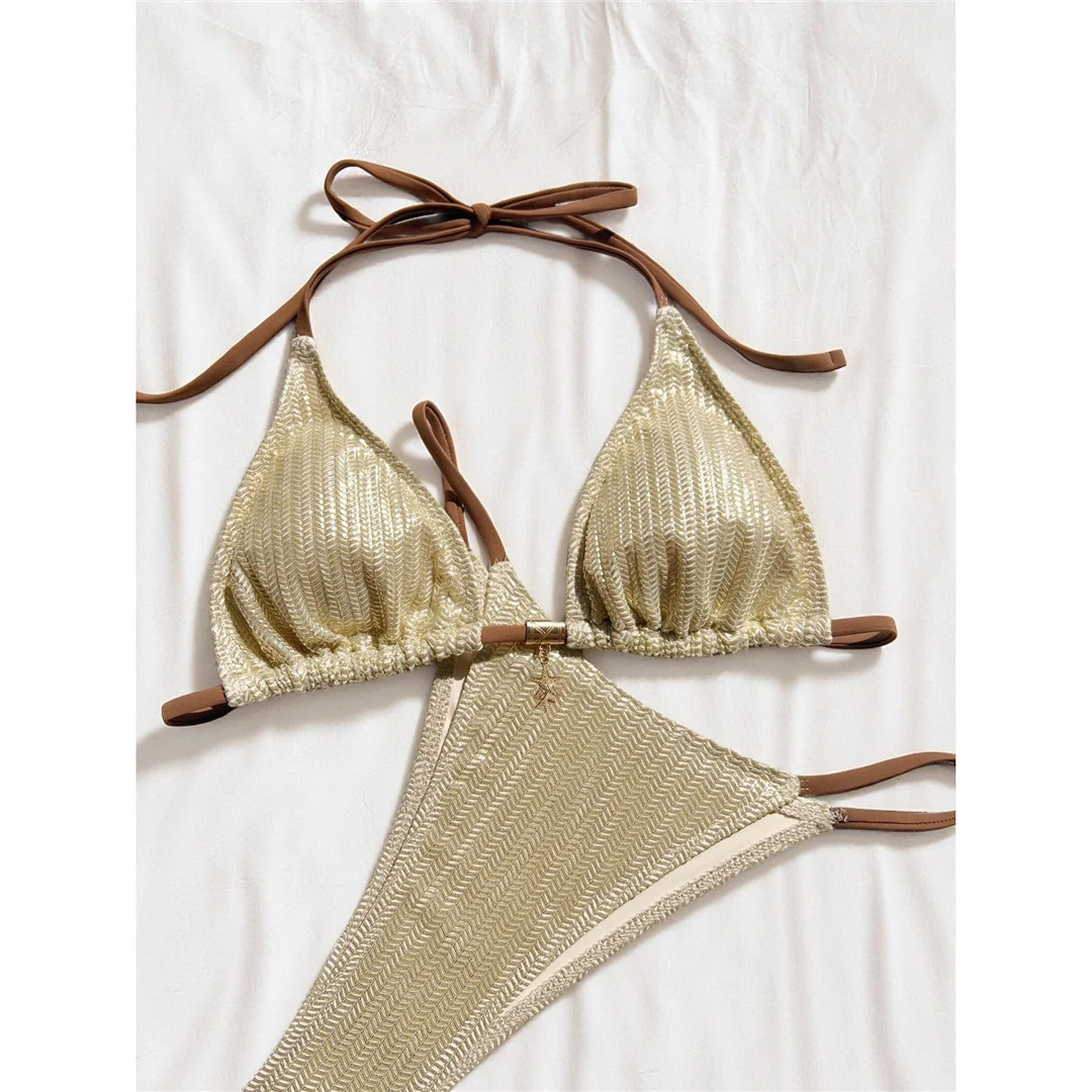 S - XL Neuer Neckholder-Bikini mit hohem Beinausschnitt, Damen-Badebekleidung, zweiteiliger Bikini-Set, gepolsterter Badeanzug, Badeanzug, Schwimmanzug V8360 – Detail 5