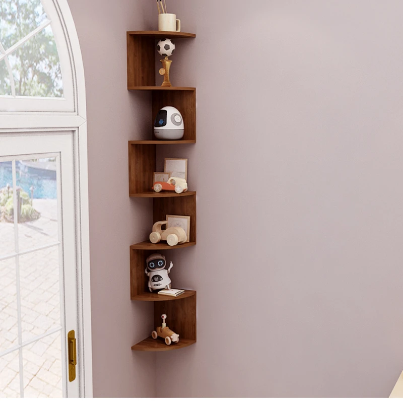 Four-Layer Wooden Wall Shelf Burlywood Mounted Display Stand for Books Plants and Home Accessories Aesthetic Organizer for
