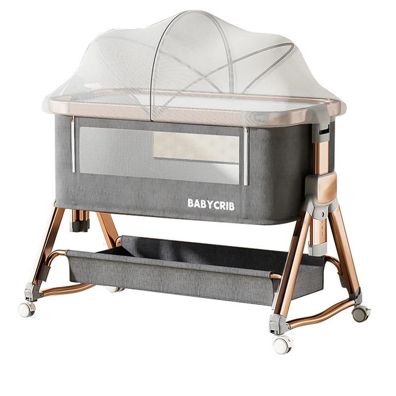 

Aluminum Alloy Contemporary Bedside Baby Crib with Fitted Sheets for Newborns Bedroom & Hospital Use