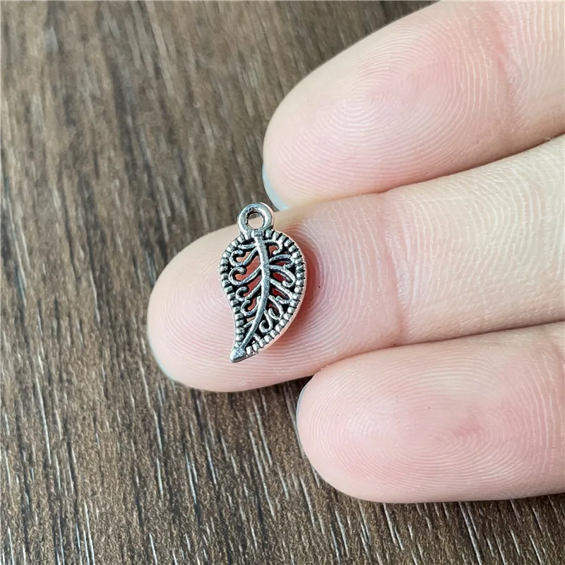 8*14mm Alloy Hollow Leaf Mini Pendant DIY European American Style Bracelet Necklace Jewelry Amulet Making Supplies Accessories