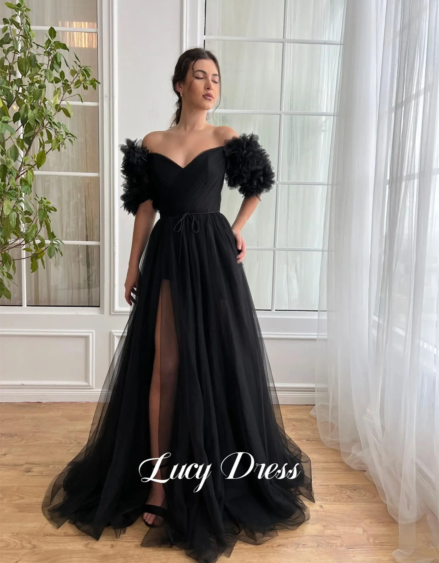 Lucy vestido de casamento linha a mangas bufantes vestidos de festa à noite gala robes de cocktail robe soiree elegante mulher baile personalizado