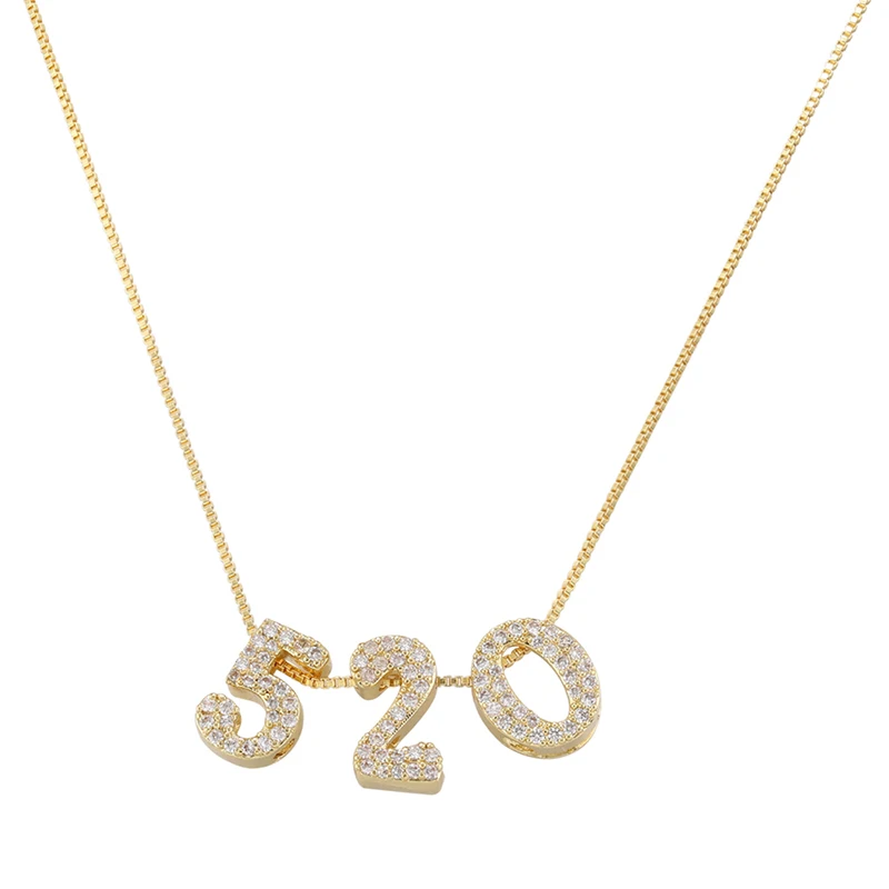 ZHUKOU 520 charms necklaces for couples gold color Brass cubic zirconia digital numbers beads necklaces chains wholesale VL414