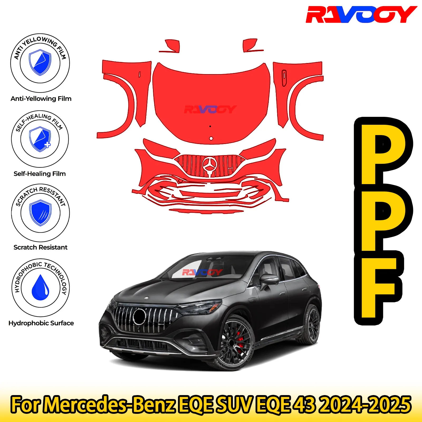 

Для Mercedes-Benz EQE SUV EQE 43 2024-2025 глянцевая матовая черная предварительно вырезанная передняя PPF комплект защитная пленка для краски