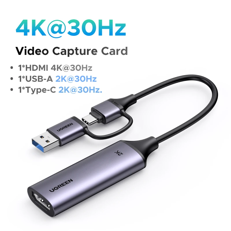 UGREEN HDMIビデオキャプチャカード USB A C 4K 30Hz入力 2K 30Hz出力
