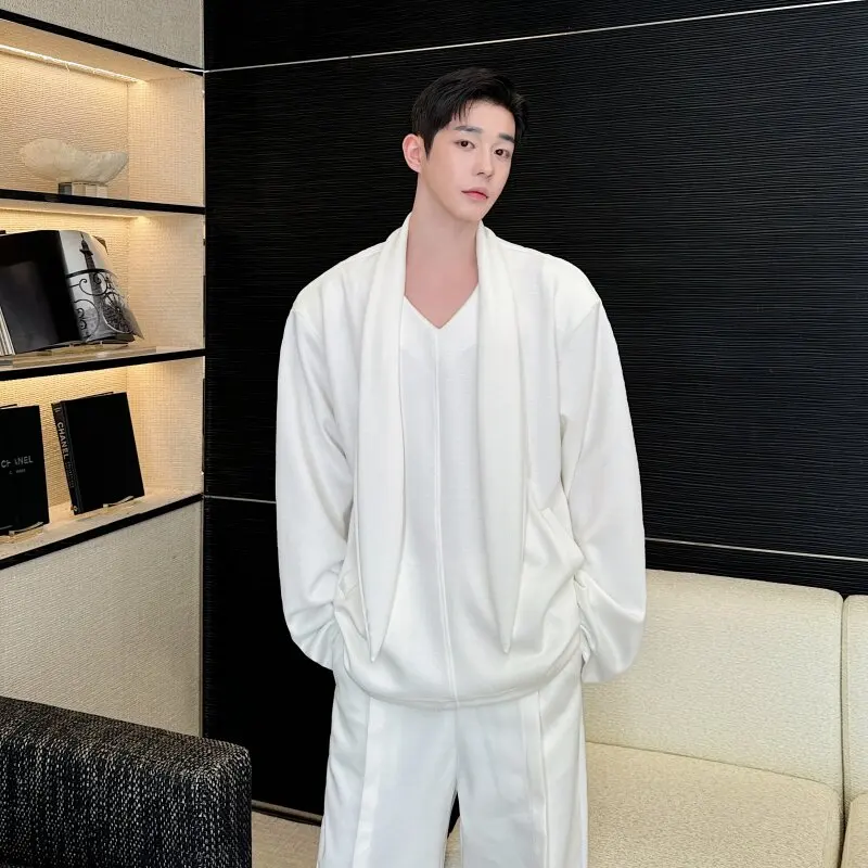 

Casual Men's Sweatirt V-Ne Patchwork Netie Design Spring Loose Long Sve Comfortable Faionable Polyester Fiber