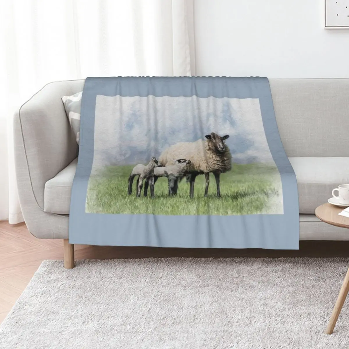 

Watercolour Effect Photograph of Sheep and Twin Lambs Throw Blanket Beach Stuffeds christmas decoration Hairys Blankets