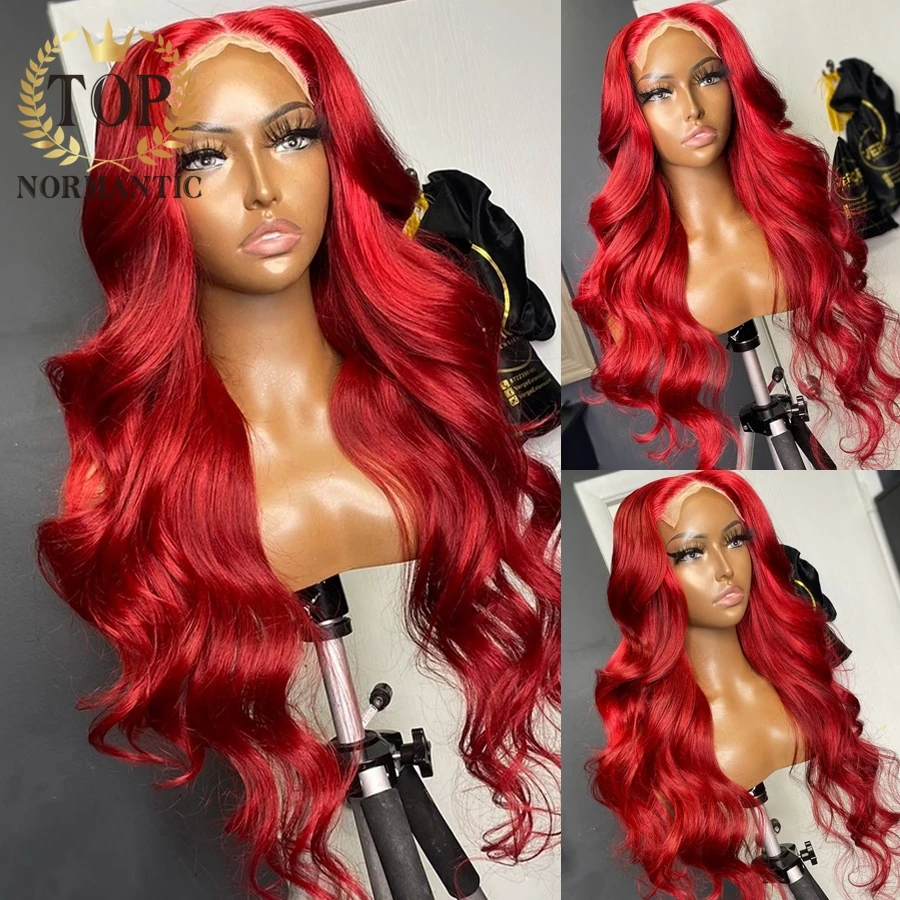 Topnormantic Red Color Body Wave Wig Preplucked Hairline 13x6 Lace Front Wigs for Women Remy Indian Human Hair with Baby Hair