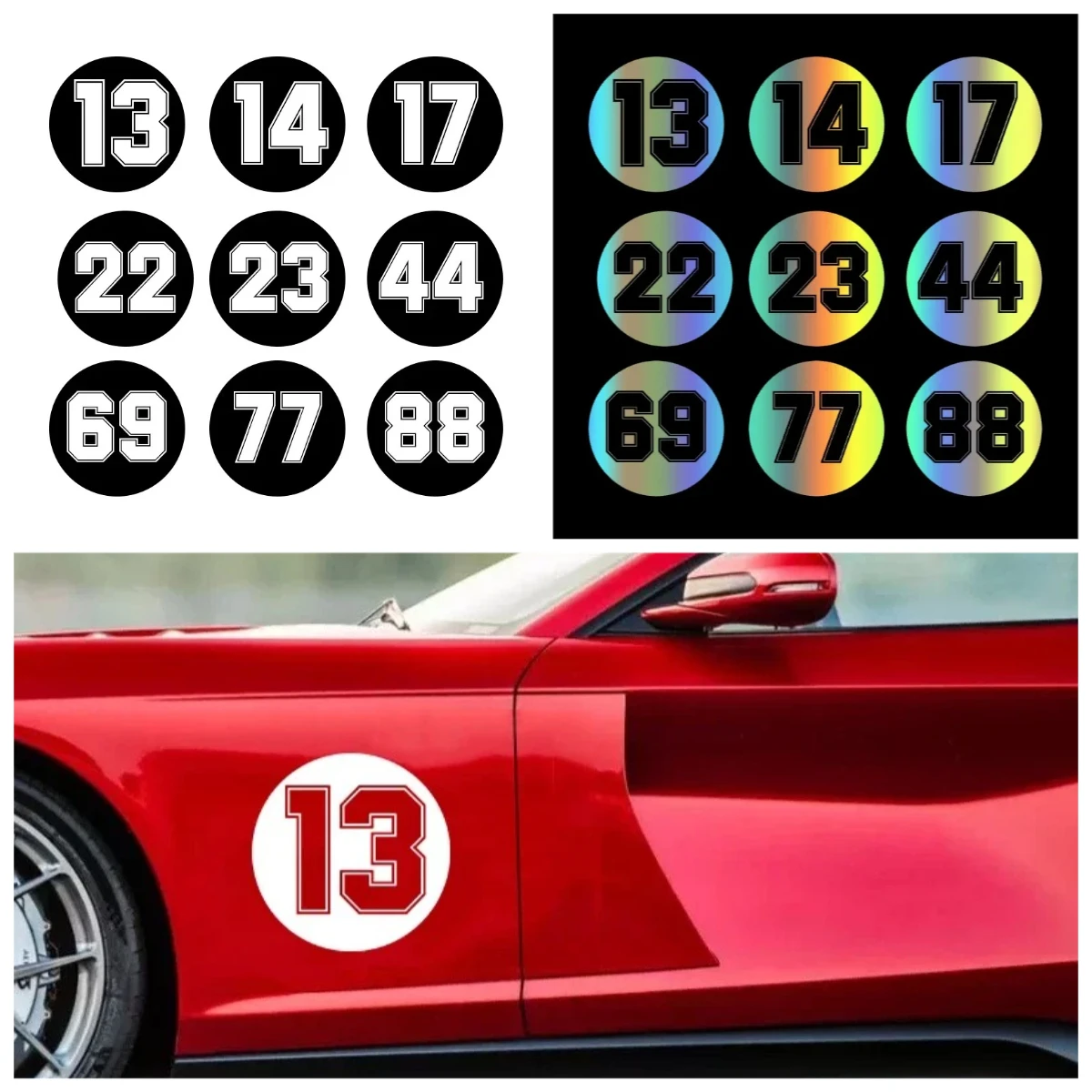 

PVC Racing Number 13 17 19 21 23 69 77 Waterproof Sticker for Motorcycle Car Helmet Body