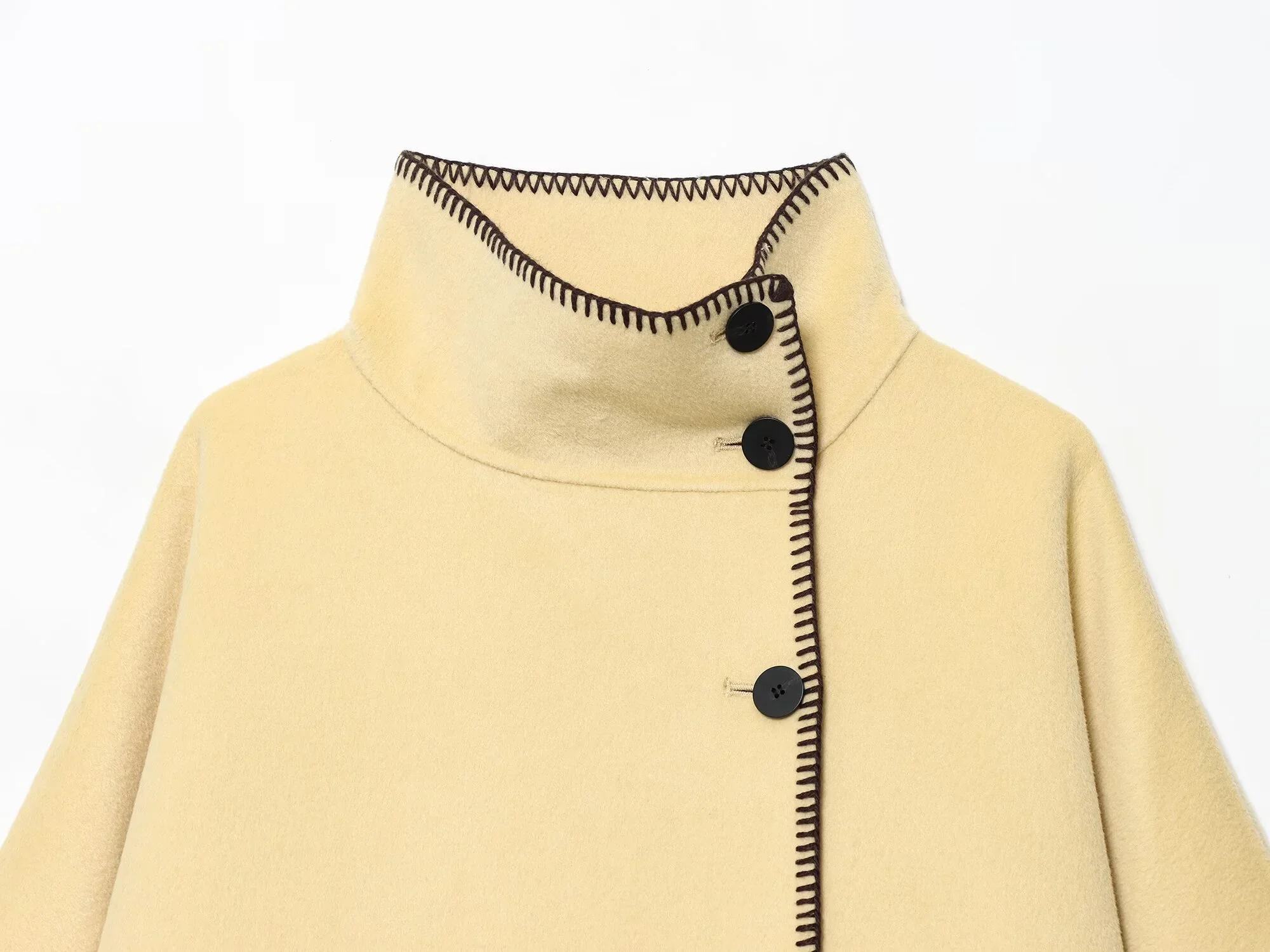 2025 otoño nueva moda casual de las mujeres avanzada simple retro suelta cuello alto chaqueta corta de manga larga
