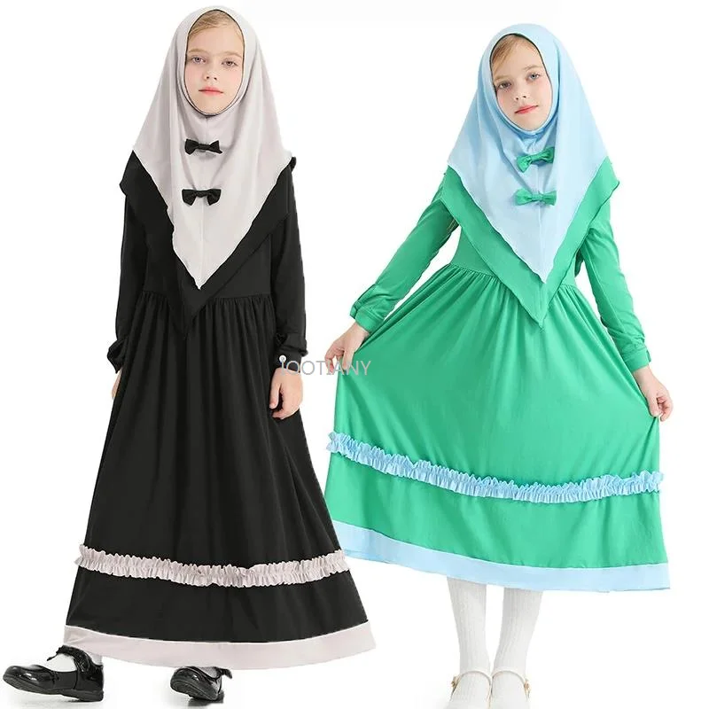 

Children's Medieval Clothing Child Kids Girls 2-12y Middle East Arab Muslim Islamic Costume Abaya Dress With Hijab Long Sleeve