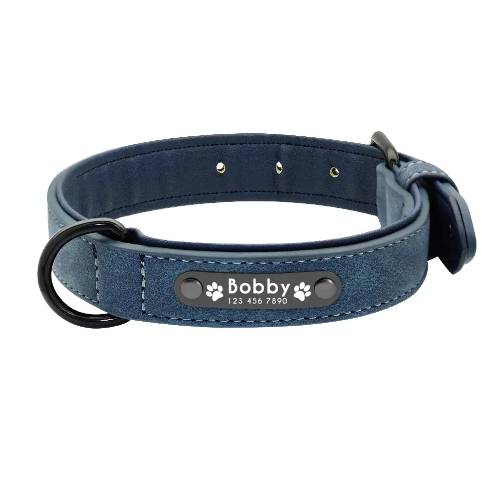 Gepersonaliseerde naam ID-tags Halsbanden Aangepaste tekstnaam Leren halsband voor kleine, middelgrote en grote honden Pitbull Bulldog Beagle
