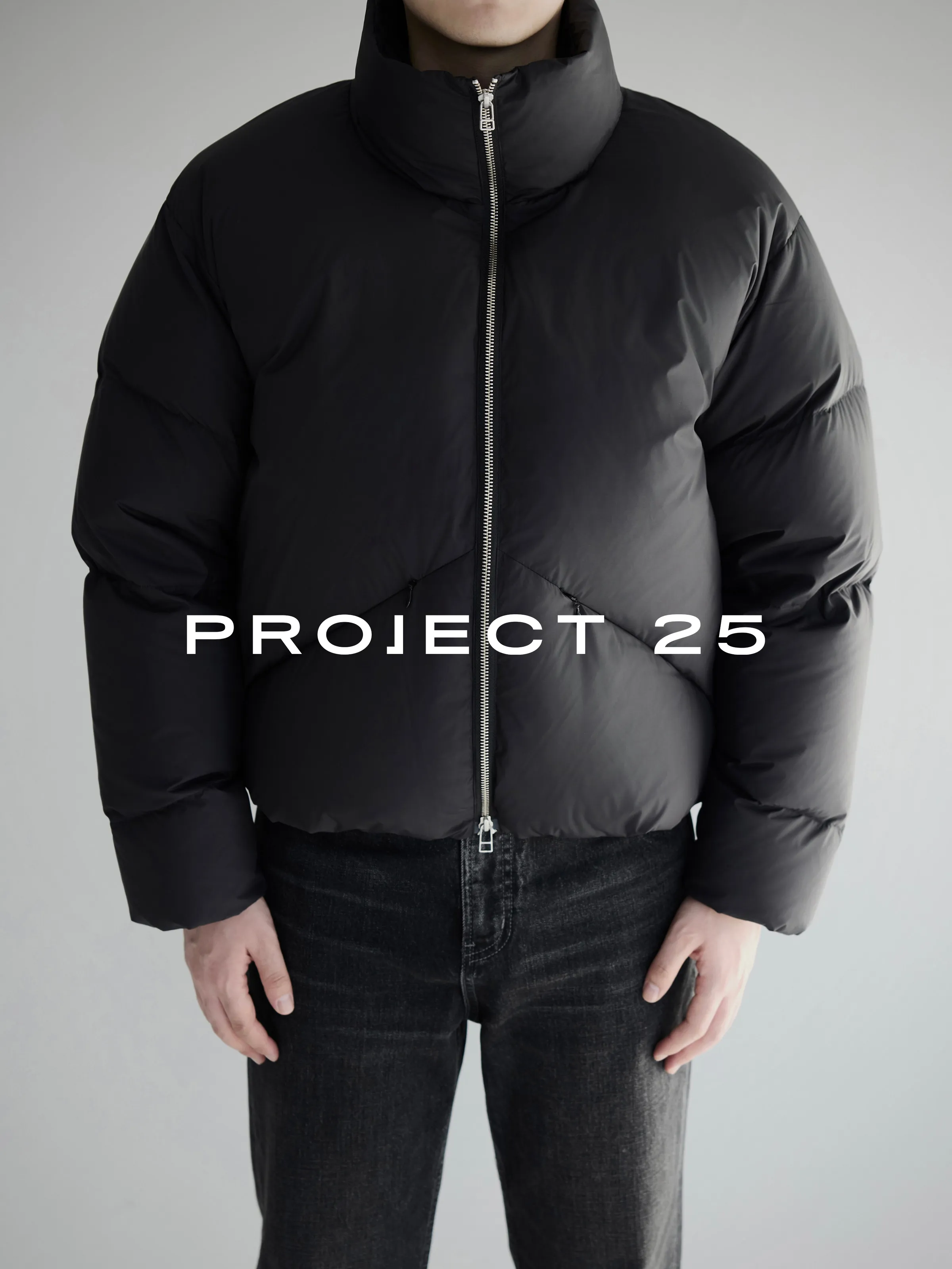 Jaket Bulu Angsa Putih 90% Ringan untuk Pria PROJECT 25, 3-Lapisan Penahan Panas, Hangat, Kerah Tegak, Model Pendek