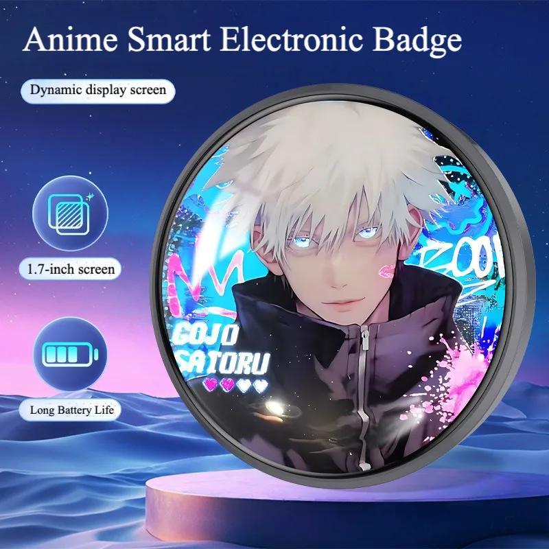 1.7-inch Electronic Badge Touch Screen Version Anime Smart LED Pin with Dynamic Bullet Screen Display Cool Gift for Anime Fans