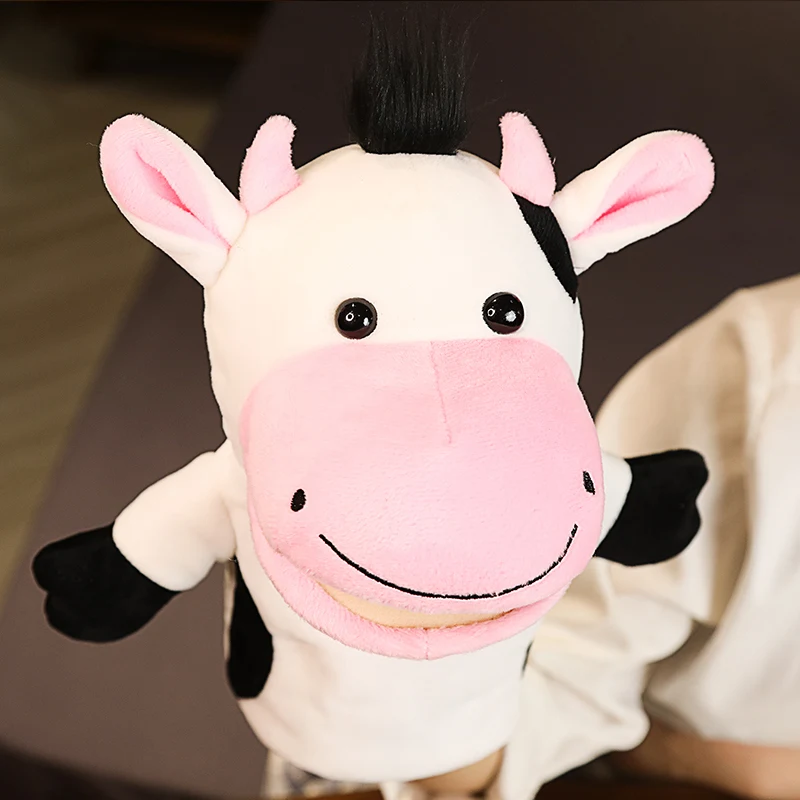25cm Cute Cow Lion Family Plush Hand Puppet Role Play Educational Toys Stuffed Hand Puppet Children Storytelling Props