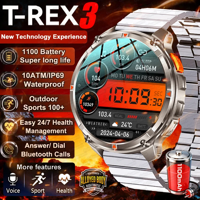 

2026 Новые военные умные часы с аккумулятором 1100 мАч, 1,7 дюйма, AMOLED-экран, компас, GPS-фонарик, Bluetooth-вызов, 5 атм, умные часы для плавания для мужчин