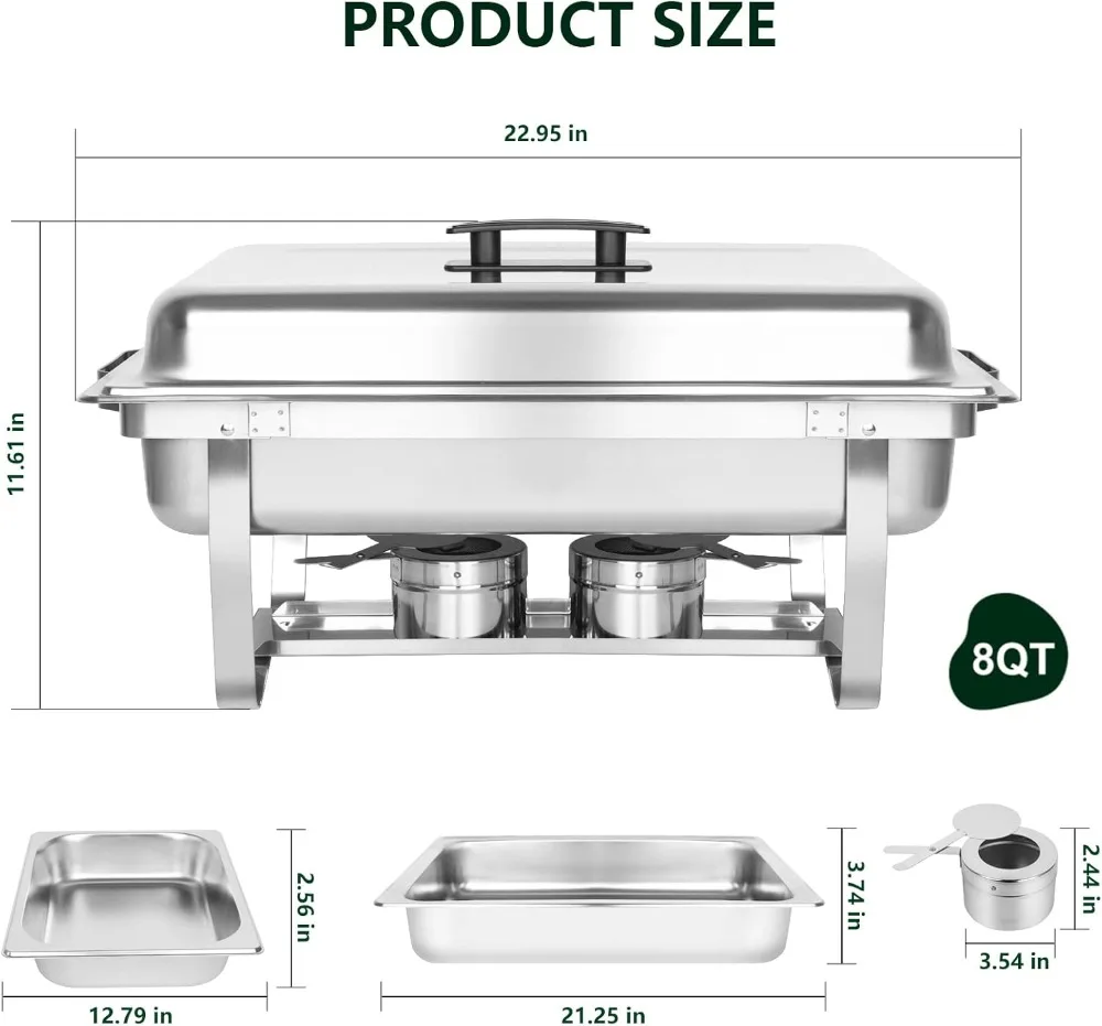 4 Pack Chafing Dish Buffet Set, 8QT Stainless Steel Rectangular Chafers and Buffet Warmer Sets for Catering