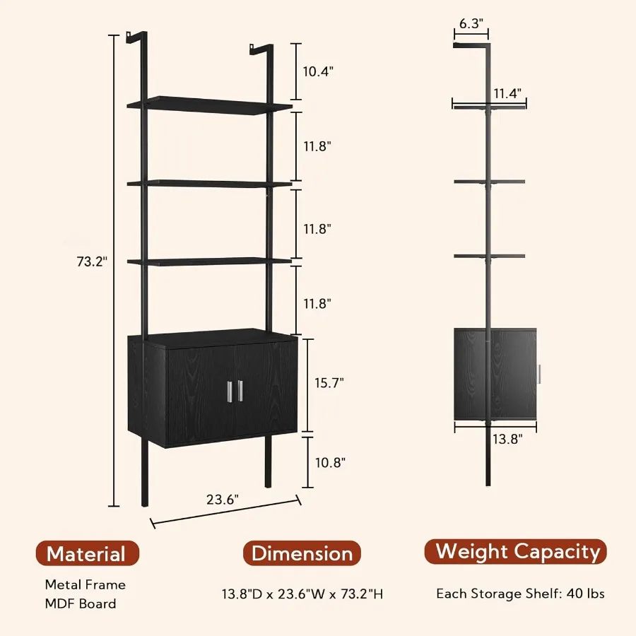رف كتب بطول 5 طبقات مع خزانة 73 رف كتب سلم حديث مثبت على الحائط يتميز بإطار معدني ثابت رف عرض مفتوح لـ B