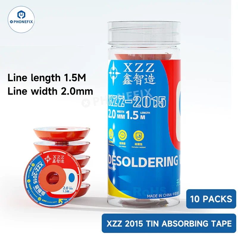 10PCS XZZ-2015 Width 2.0mm Solder Wick Remover Desoldering Braid Roll Solder Remover Sucker Flux Wick Cable for Phone PCB Repair