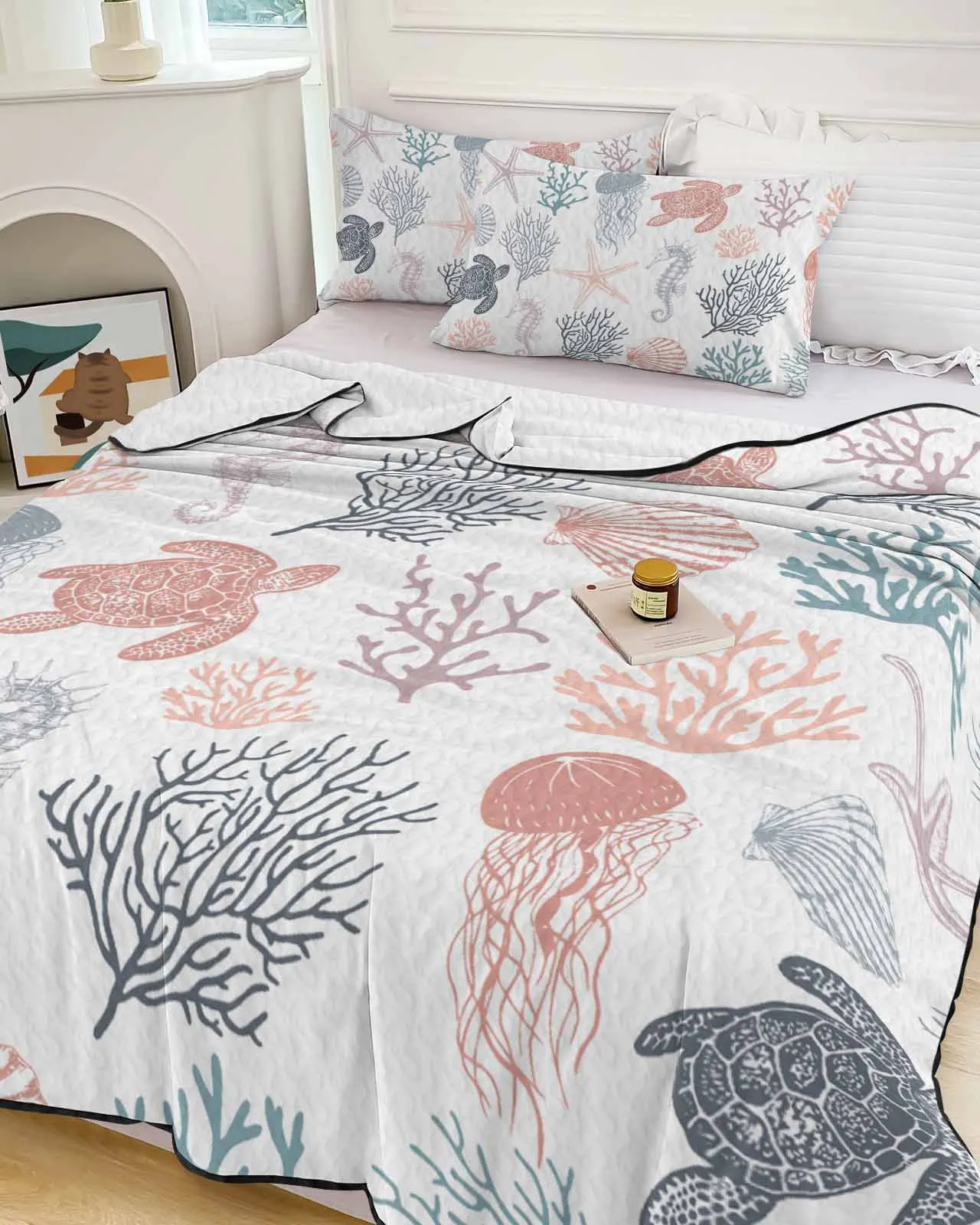 

Marine Coral In Summer Cooling Blankets Air Condition Comforter Lightweight Summer Quilt for Bed Breathable Soft Thin Quilt