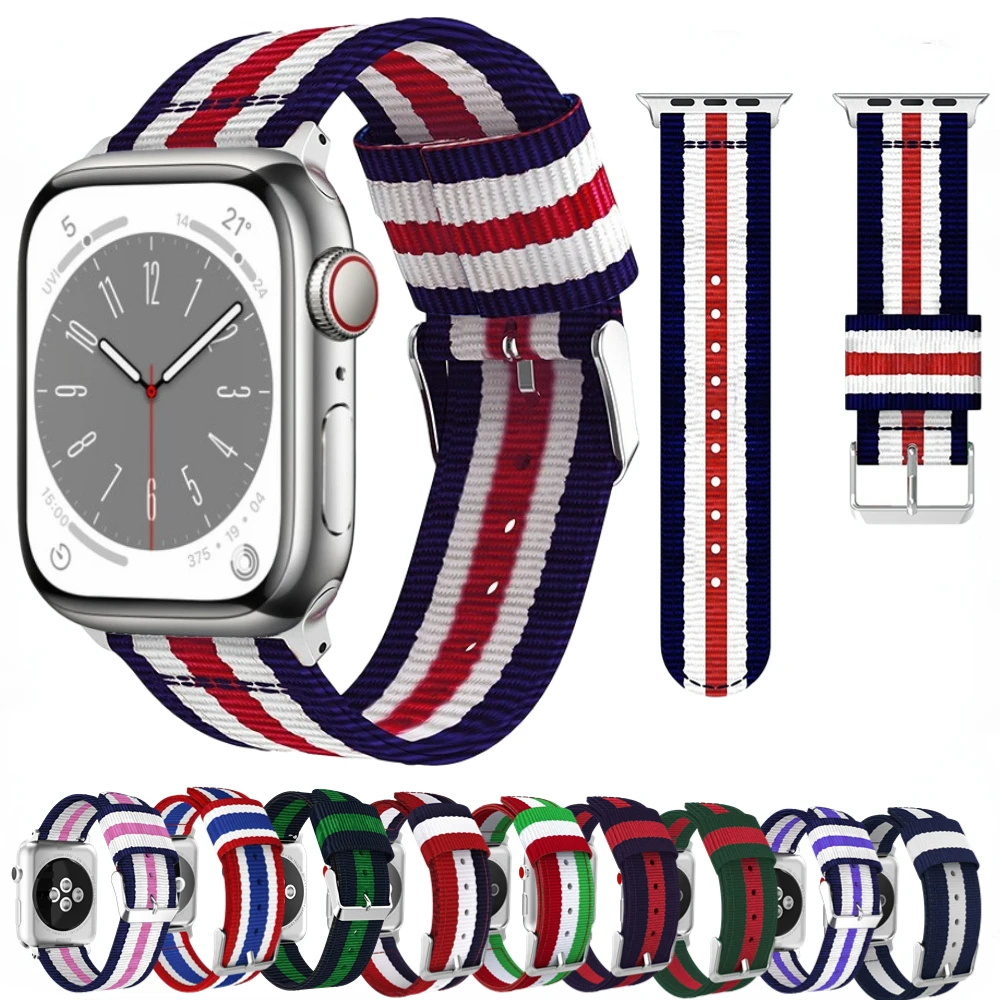 

Nylon Strap for Apple Watch Band 44mm 40mm 45mm 41mm Ultra 49mm Watchband for iWatch Series 9 8 7 6 5 4 3 SE 42mm 38mm Bracelet