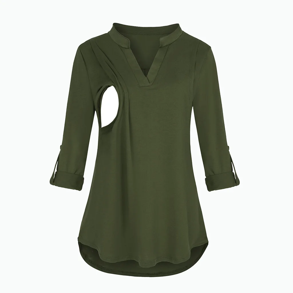Damen Umstands-Still-T-Shirt mit V-Ausschnitt, einfarbig, langärmelig, Still-Tops, Kleidung für schwangere Frauen – Detail 11