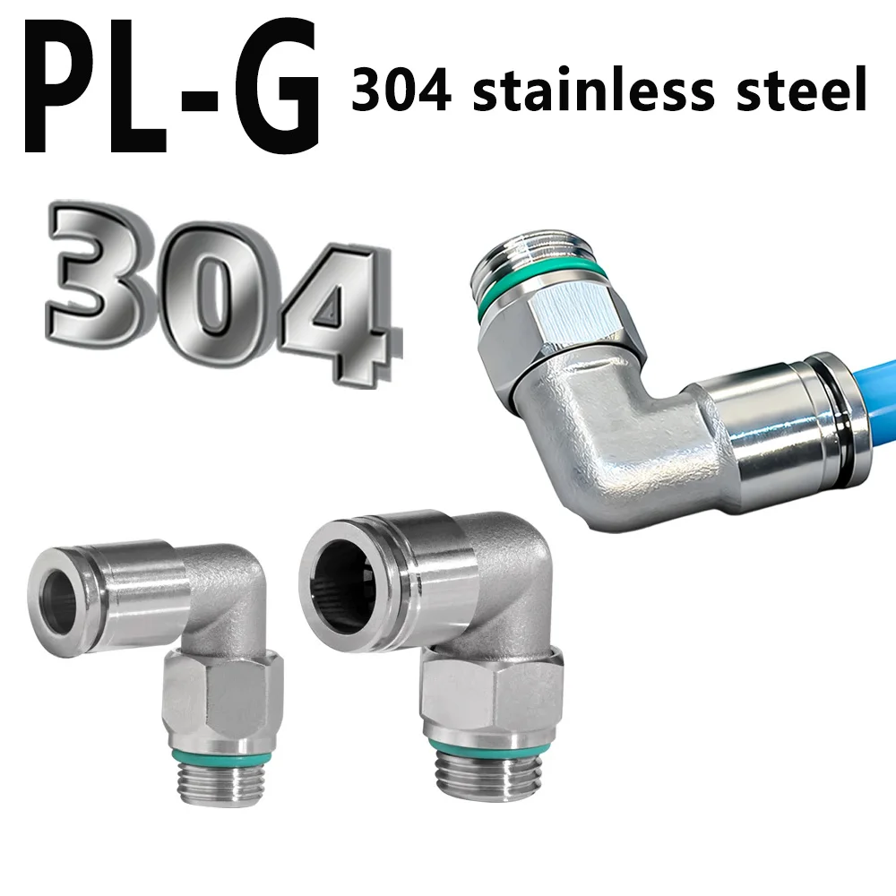 Pneumatic Quick Connector 304 Stainless Steel PL G1/8 1/4 3/8 1/2 Straight External Thread L-shaped Elbow PU Hose Air Pipe 6-G02