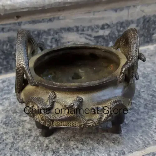 

Vintage Bronze Incense Burners Statue Carved Dragon qianlong lucky Censer Pot