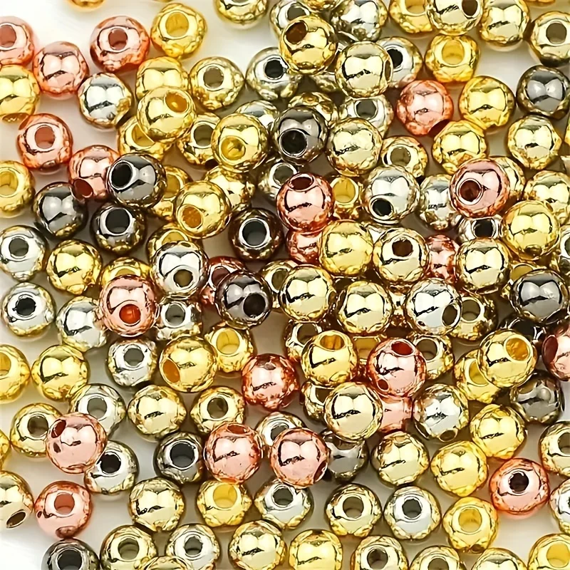 1000 Stück 4 mm Perlen, Palted Gold, Silber, Farbe, Kunststoff, runde Spacer-lose Perlen für Schmuckherstellung, DIY-Armband, Halskette