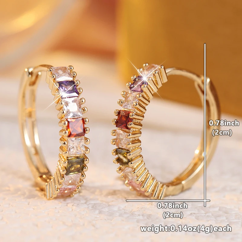 Luxury Inlaid Multicolour CZ Hoops Women's Earrings Trendy Golden Color Geometry Daily Wear Party Jewelry Anniversary Gift