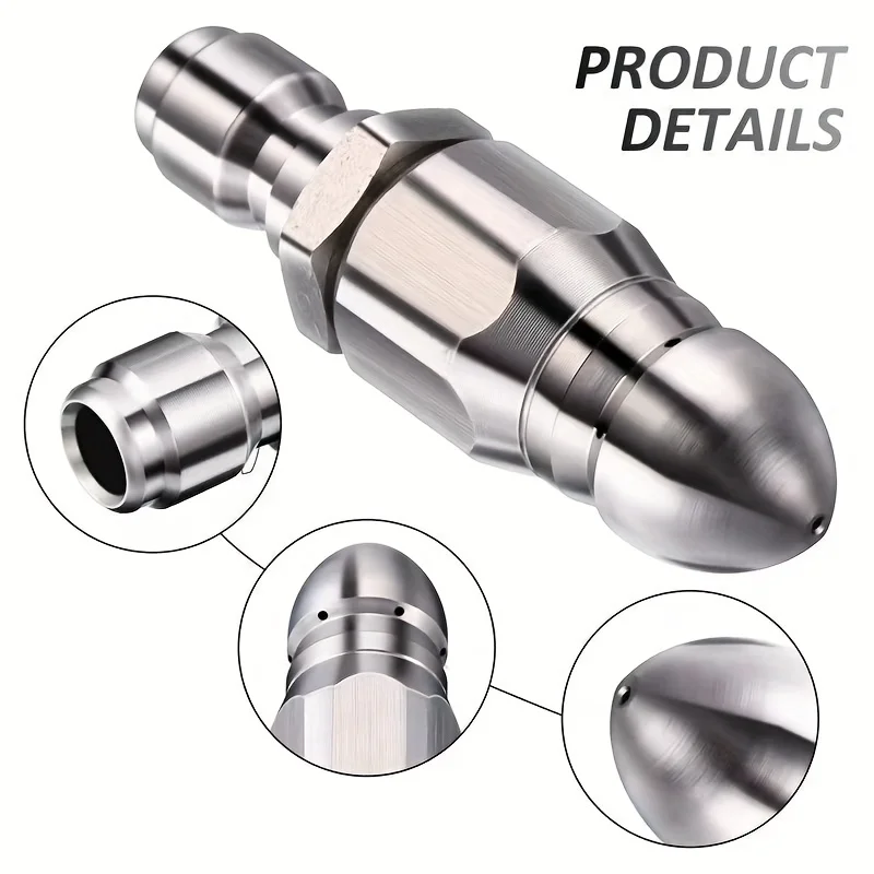 Water Jet High Pressure Sprayer Nozzle Clean Sewer 1/4" Stainless Steel Pressure Washer Quick Plug Drain Hose Nozzle Tool Water - view 3