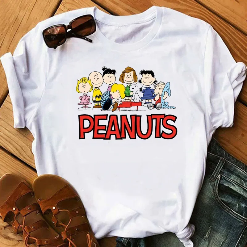 Camisetas de Snoopy para mujer, pantalón corto informal de verano, camisetas de estilo coreano Harajuku con estampado de Disney, camiseta Kawaii para mujer, Top para mujer
