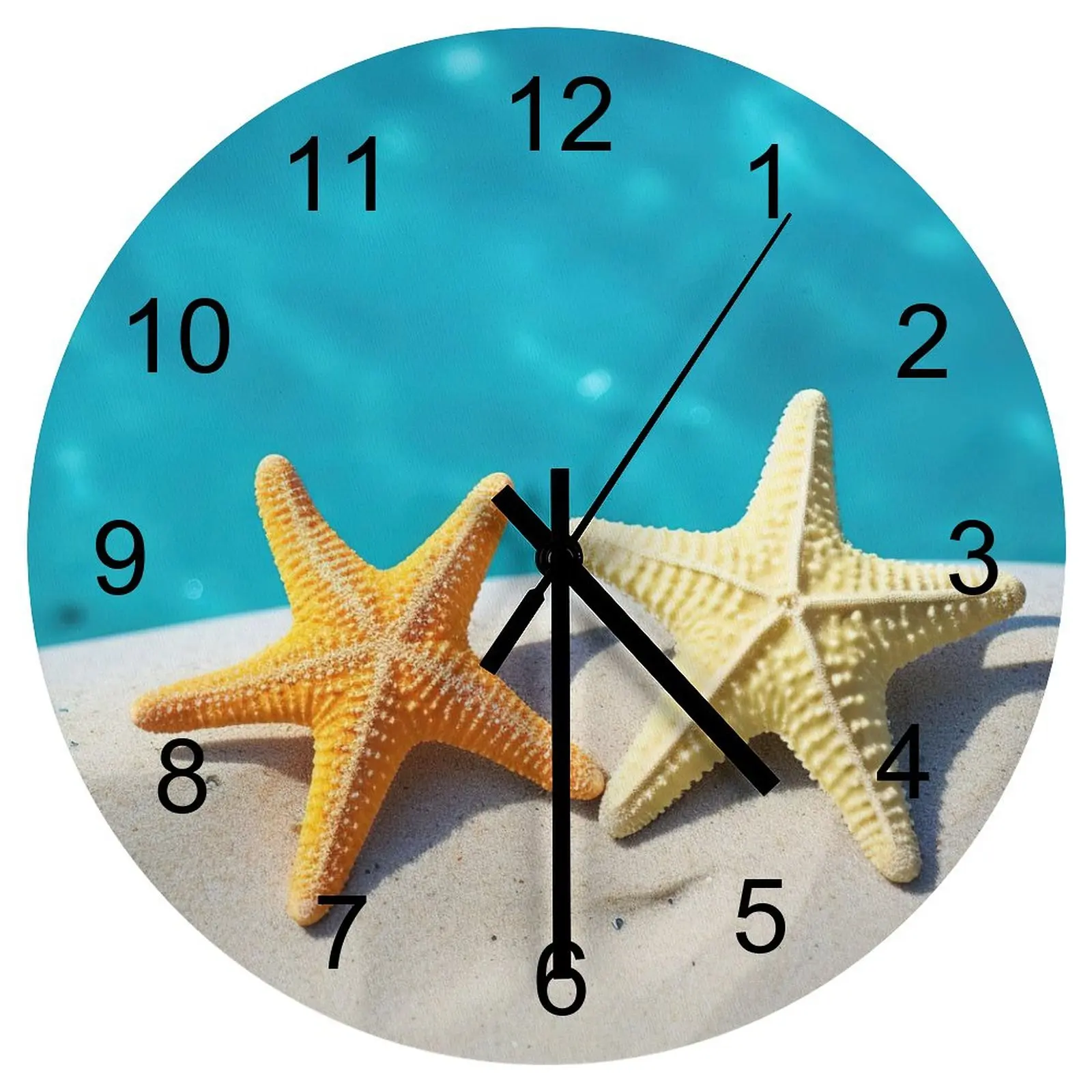 

Garage Wall Clock Beach Starfish Sea star Clocks 12 inch Mute Wood Round Patterned Circular Novelty Home Decor