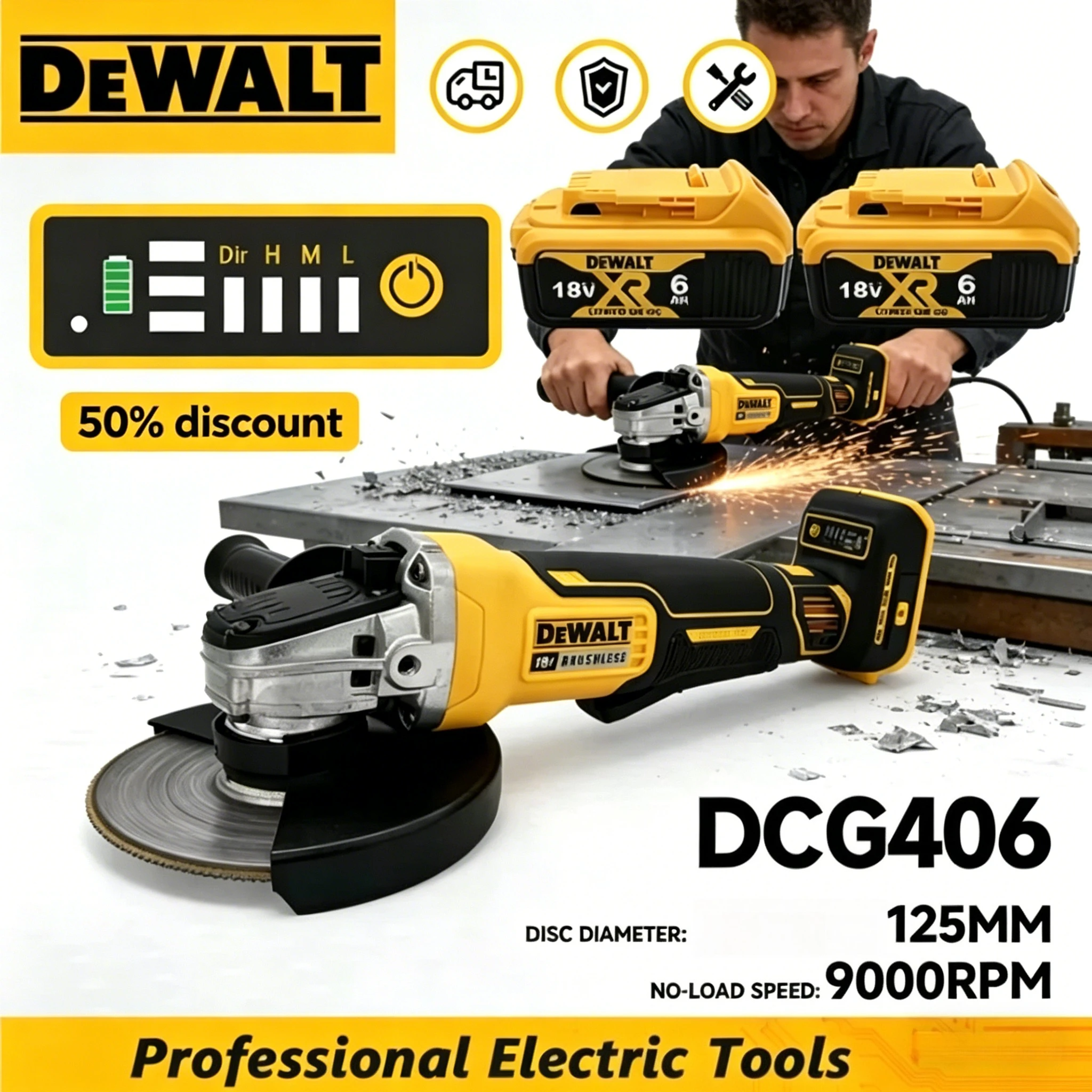 

Угловая шлифовальная машина Dewalt DCG406 125 мм, бесщеточная, высокопроизводительная, превосходная для резки и полировки